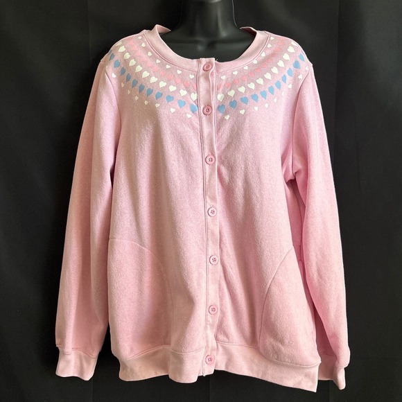Blair Pink Heart Yoke Button Cardigan M Vintage Grandma Sweater Dainty Girlycore - Picture 1 of 9